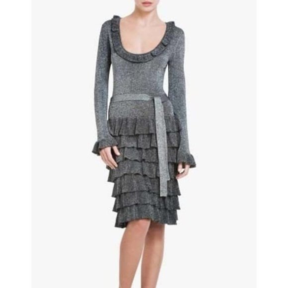 BCBG MAXAZRIA Cassie Dress Silver Black Metallic Midi Dress, NWOT, XS - Picture 2 of 11